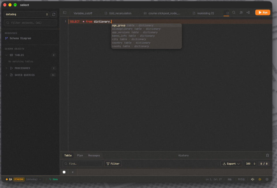 Select Editor Schema-Smart Autocomplete and Query Writing